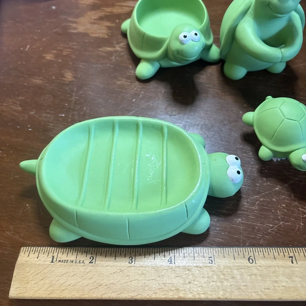 Kids Bathroom Set Turtles - Toothbrush, Cup & Soap Holder With Nail Brush